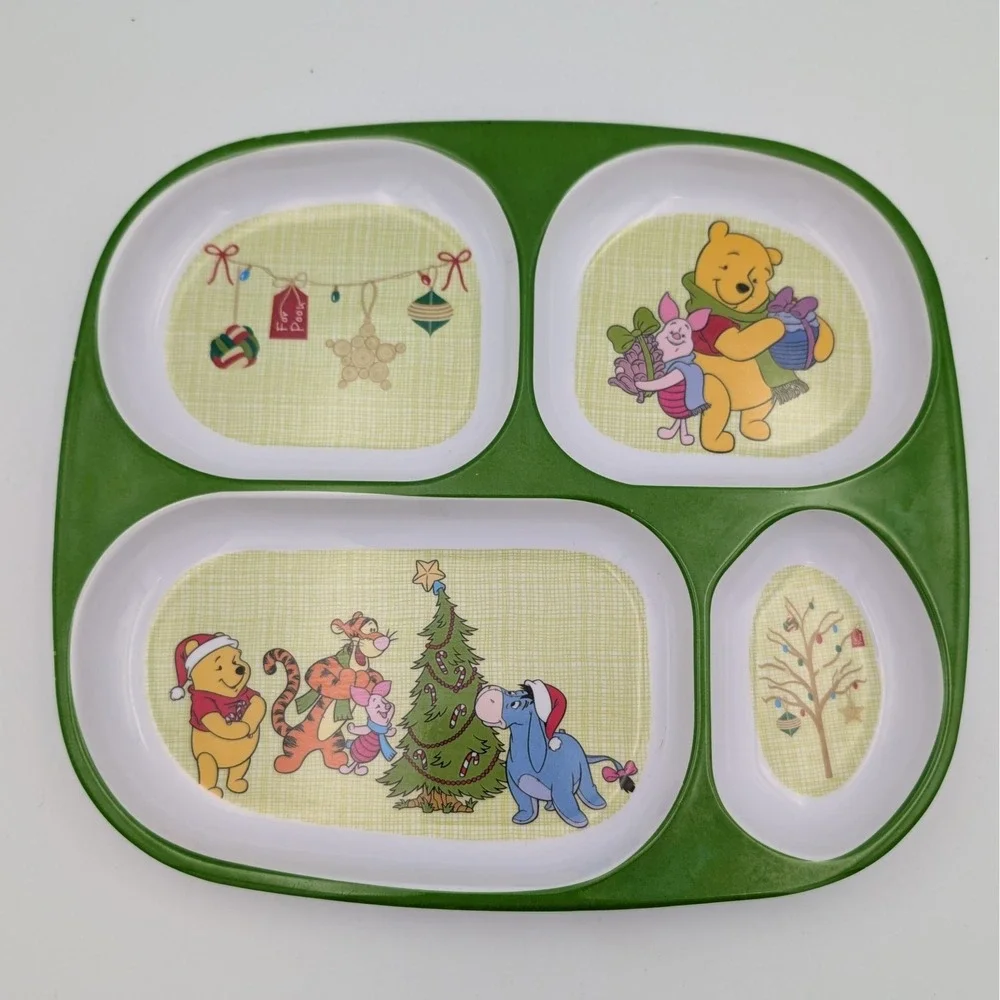 Disney Winnie the Pooh Christmas Divided Plate Kids Melamine Holiday Tray Green